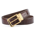 Men's Genuine Leather Belt – Crocodile Embossed Pattern with Pin Buckle (Black/Brown)