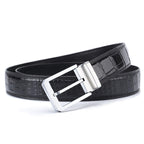 Men's Genuine Leather Belt – Crocodile Embossed Pattern with Pin Buckle (Black/Brown)