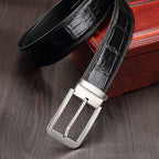 Men's Genuine Leather Belt – Crocodile Embossed Pattern with Pin Buckle (Black/Brown)