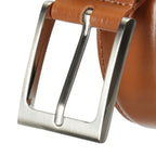 Men's Genuine Leather Belt – Classic Tan Brown with Silver Pin Buckle