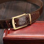 Men's Genuine Leather Belt – Crocodile Embossed Pattern with Pin Buckle (Black/Brown)