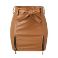 Leather Ladies Skirt – High Waist Faux Leather Bodycon Mini Skirt with Belt