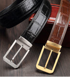 Men's Genuine Leather Belt – Crocodile Embossed Pattern with Pin Buckle (Black/Brown)