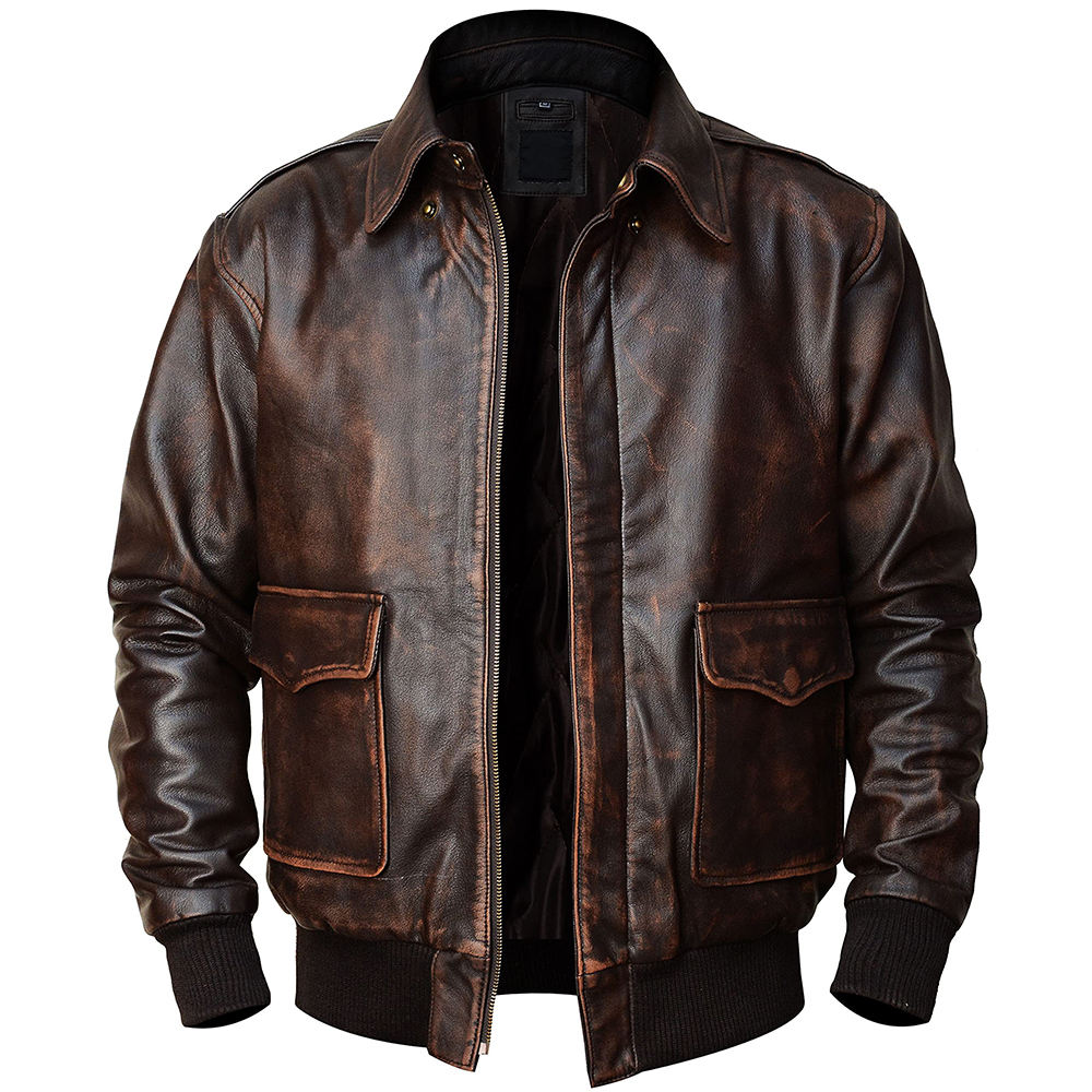 Men's Distressed Brown Leather Jacket, A2 Bomber Aviator Style Real Leather Jacket, Vintage Flight Jacket, Handmade Gift for Him