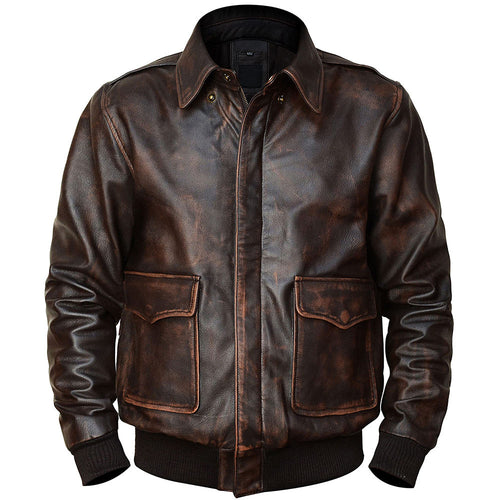 Men's Distressed Brown Leather Jacket, A2 Bomber Aviator Style Real Leather Jacket, Vintage Flight Jacket, Handmade Gift for Him