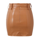 Leather Ladies Skirt – High Waist Faux Leather Bodycon Mini Skirt with Belt