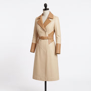 Women’s Two-Tone Cream & Tan Leather Trench Coat with Belt