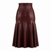 Lace-Up Corset Leather Skirt – Burgundy Flared Maxi Skirt