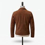 Brown Double-Breasted Suede Biker Jacket