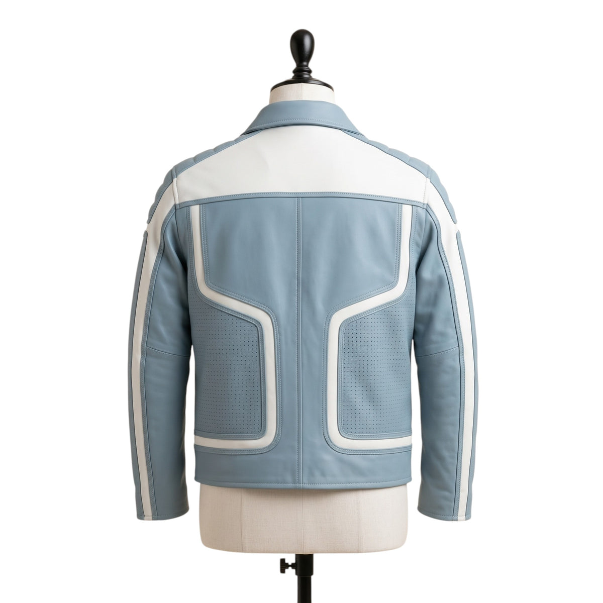 Two-Tone Leather Racer Biker Jacket – Blue & White