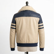 Men's Shearling Collar Leather Bomber Jacket