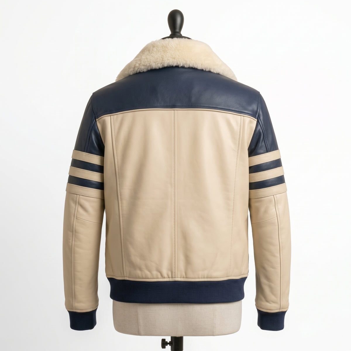 Men's Shearling Collar Leather Bomber Jacket