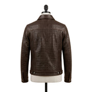 Men’s Dark Brown Crocodile Embossed Leather Trucker Jacket