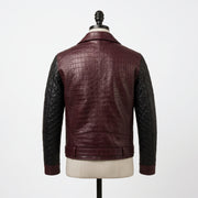 Men's Two-Tone Crocodile Embossed Leather Biker Jacket