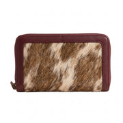 Real Hair-On Cowhide Zip-Around Leather Wallet