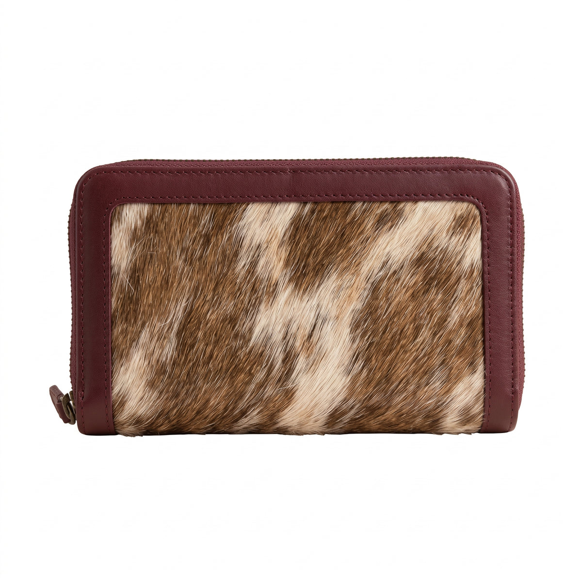 Real Hair-On Cowhide Zip-Around Leather Wallet