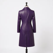 Women’s Luxury Purple Double-Breasted Leather Coat