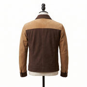 Men's Two-Tone Western Suede Leather Trucker Jacket