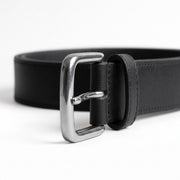 Classic Men's Black Leather Belt with Silver Buckle