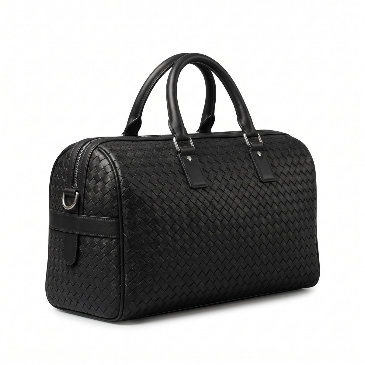 Woven Black Leather Duffle Bag – Premium Travel Weekender