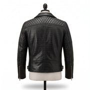 Men's Black Crocodile Embossed Quilted Leather Biker Jacket