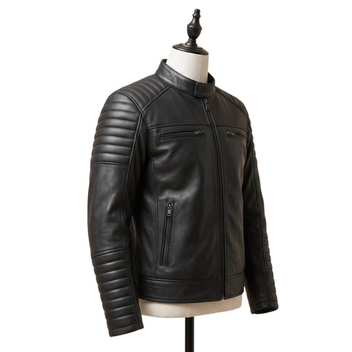 Quilted Racing Leather Jacket – Black Motorcycle Jacket