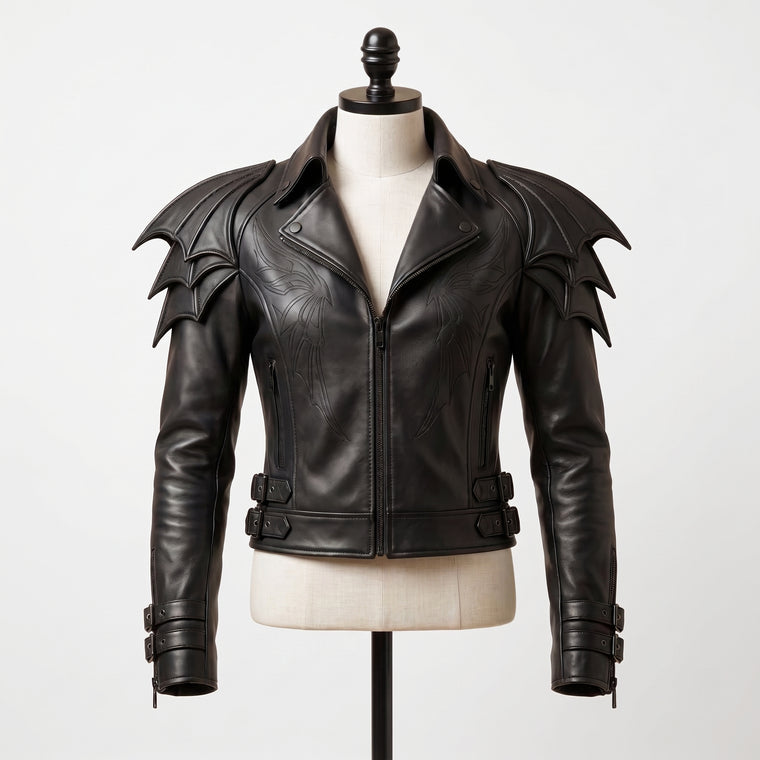 Women's Gothic Batwing Shoulder Leather Jacket