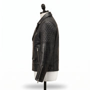 Men's Black Crocodile Embossed Quilted Leather Biker Jacket