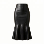 High-Waisted Mermaid Leather Midi Skirt – Women’s Leather Skirt