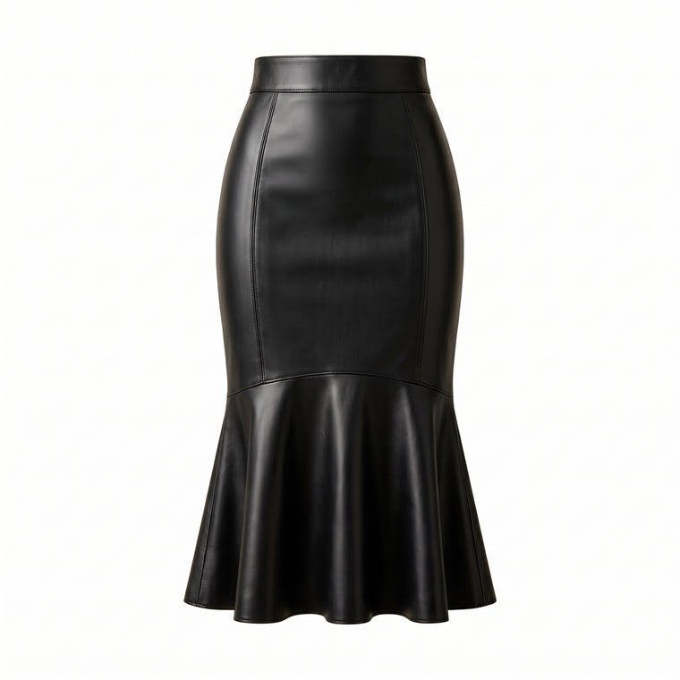 High-Waisted Mermaid Leather Midi Skirt – Women’s Leather Skirt