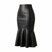 High-Waisted Mermaid Leather Midi Skirt – Women’s Leather Skirt