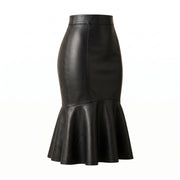 High-Waisted Mermaid Leather Midi Skirt – Women’s Leather Skirt