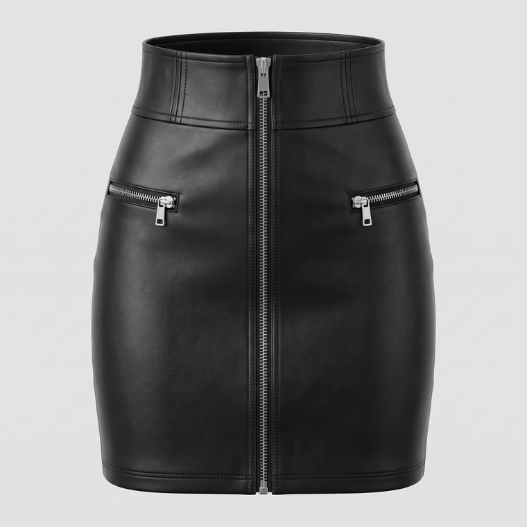 Front Zip Leather Mini Skirt – Women’s Genuine Leather Mini Skirt