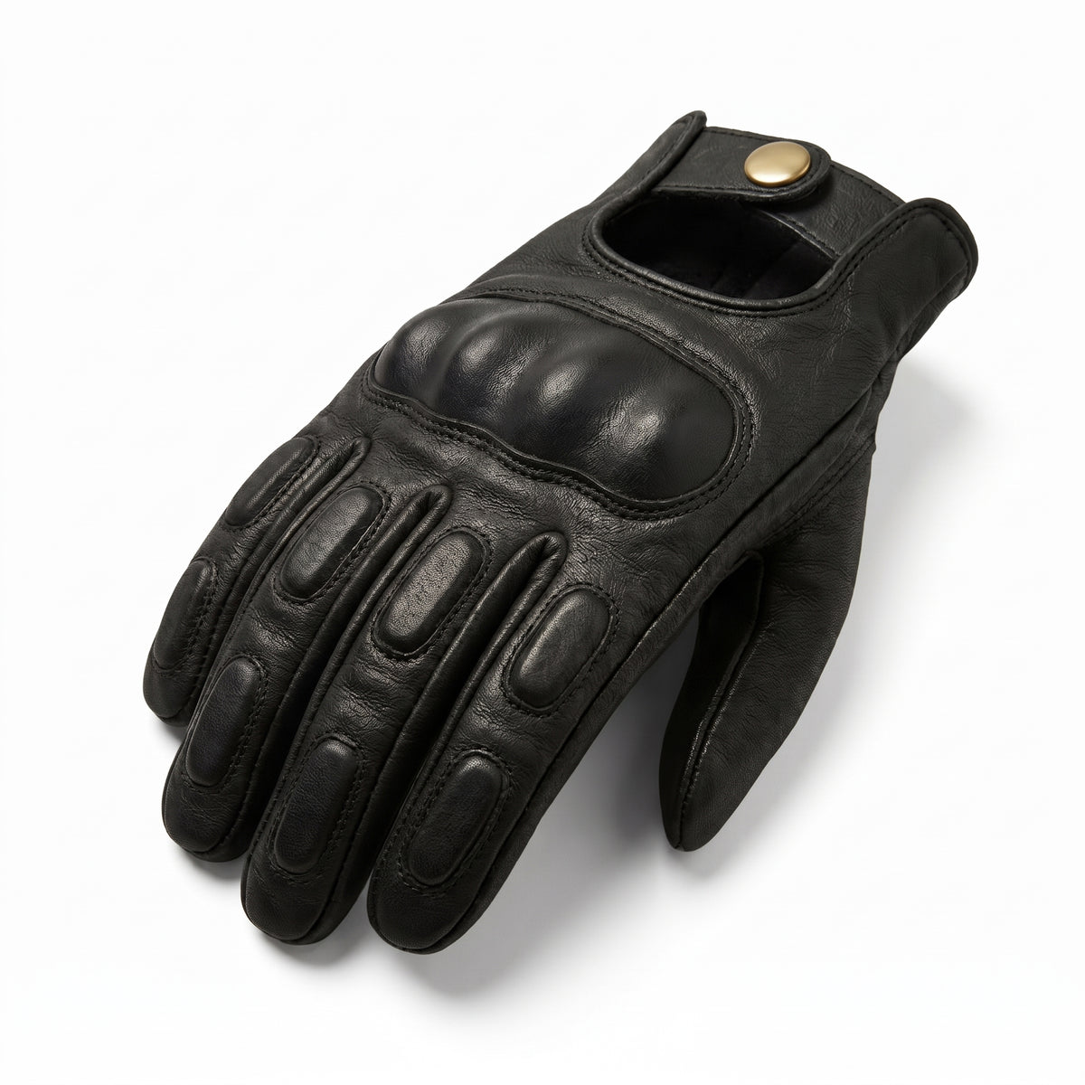 Vintage Biker Gloves – Matte Black Leather Motorcycle Gloves