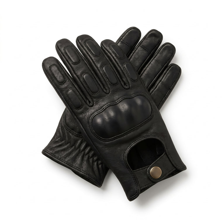 Vintage Biker Gloves – Matte Black Leather Motorcycle Gloves