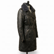 Women’s Long Leather Biker Trench Coat with Belt