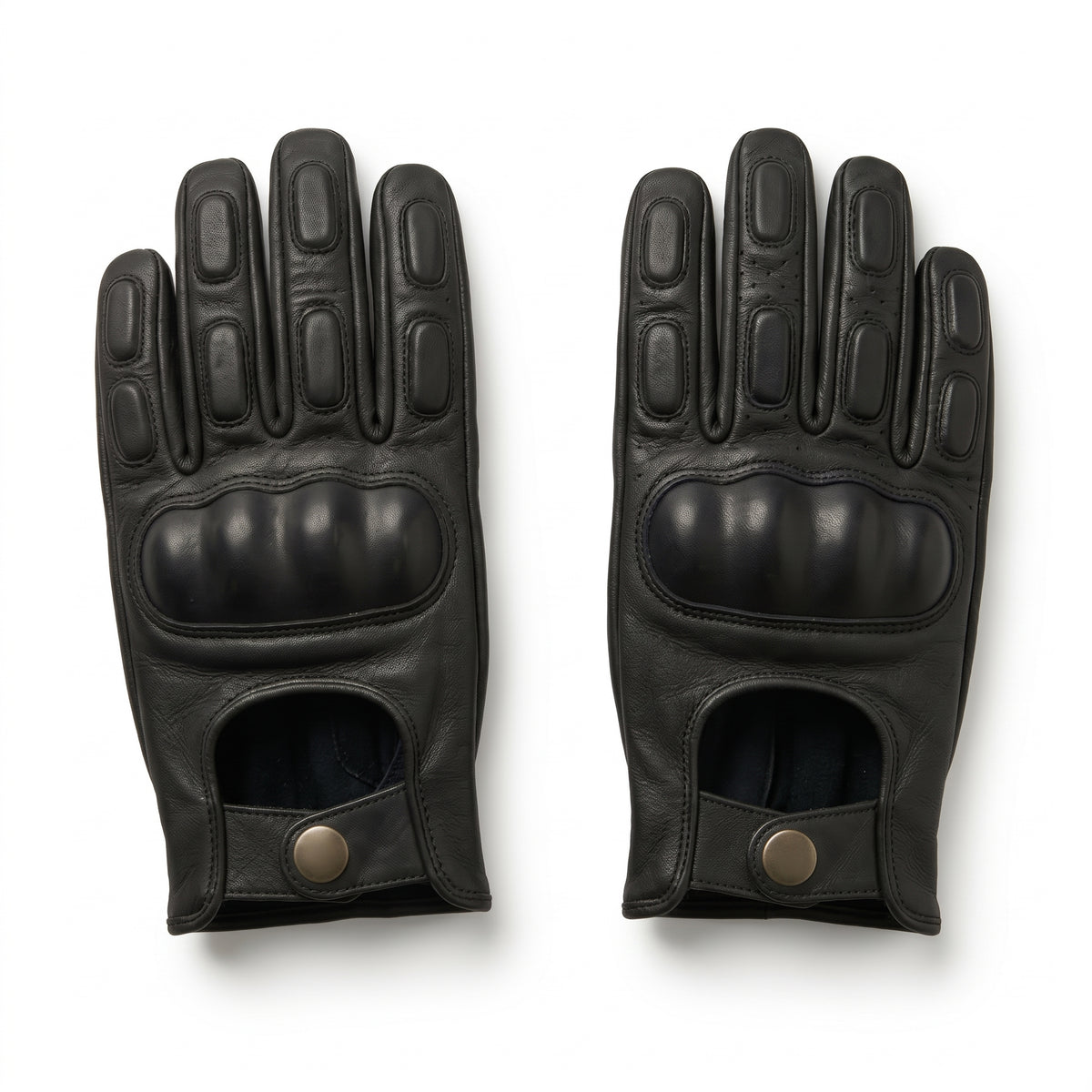 Vintage Biker Gloves – Matte Black Leather Motorcycle Gloves