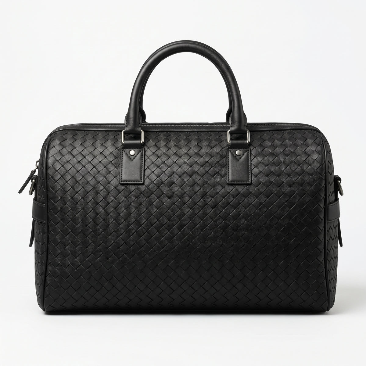 Woven Black Leather Duffle Bag – Premium Travel Weekender