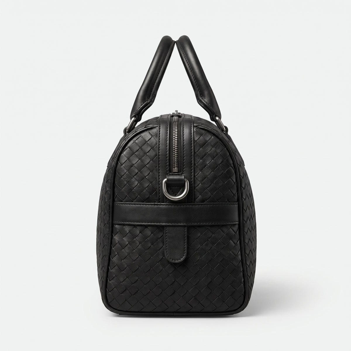 Woven Black Leather Duffle Bag – Premium Travel Weekender
