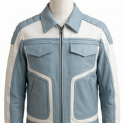 Two-Tone Leather Racer Biker Jacket – Blue & White