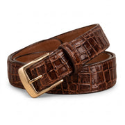 Premium Brown Crocodile Leather Belt – Gold Buckle