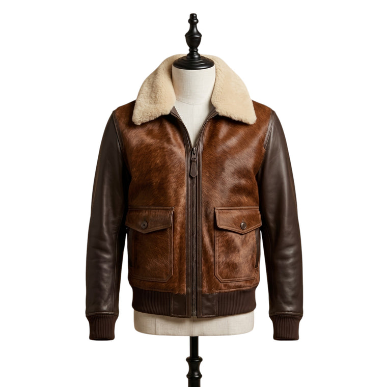 Men's Hair-On Leather Aviator Jacket – Brown