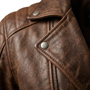 Vintage Distressed Brown Leather Biker Jacket