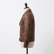 Vintage Distressed Brown Leather Biker Jacket