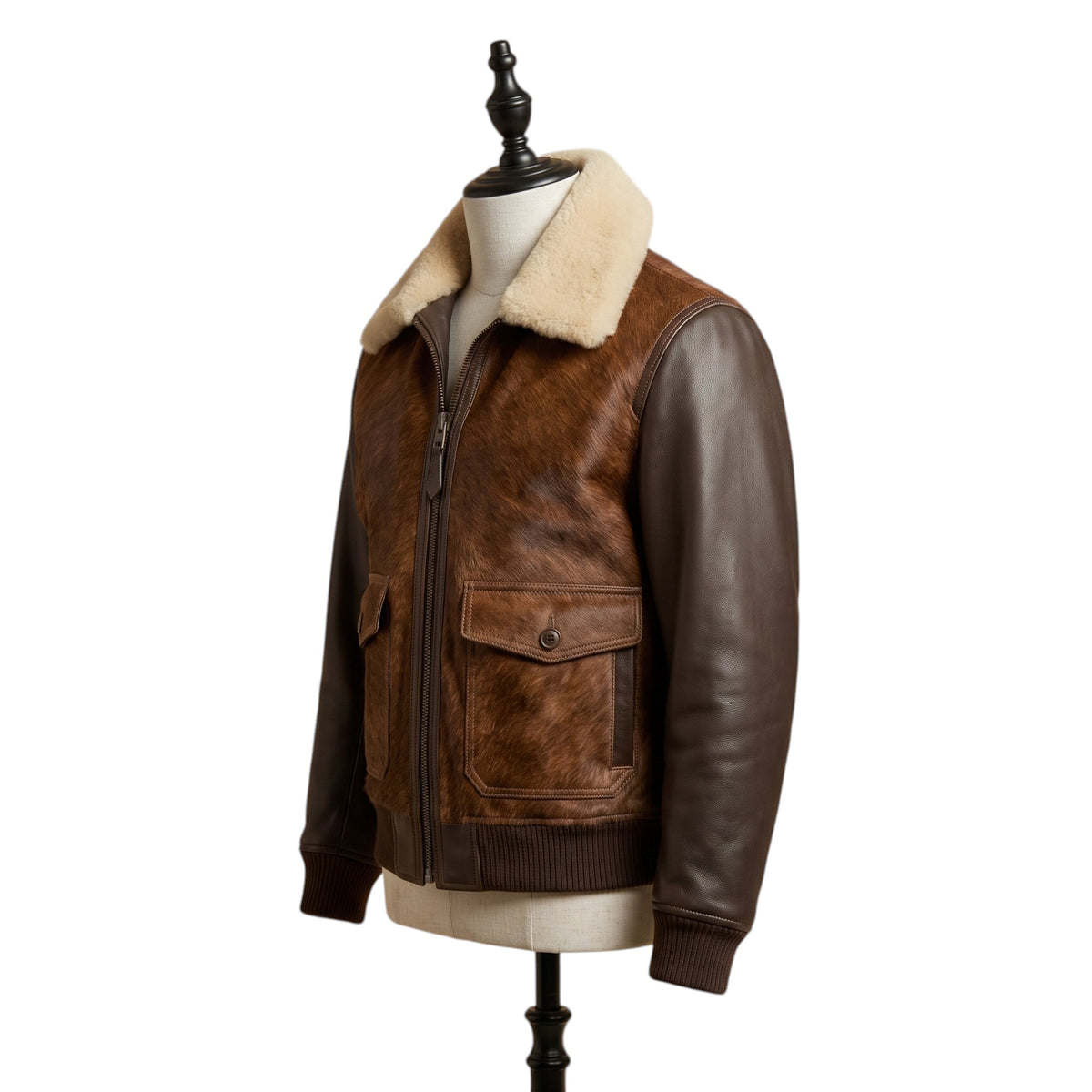 Men's Hair-On Leather Aviator Jacket – Brown