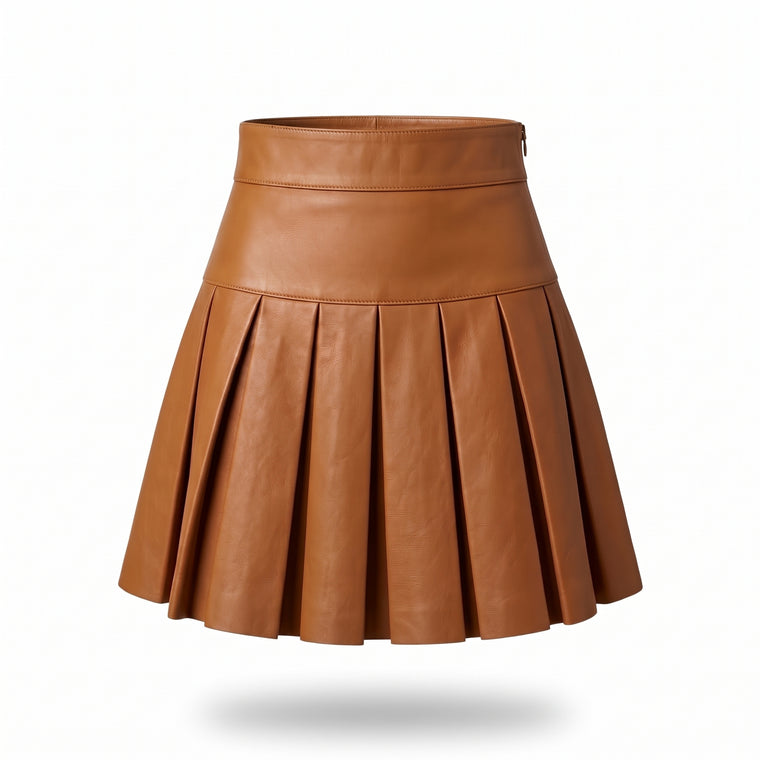 Pleated Leather Mini Skirt – Women’s Genuine Leather Skirt