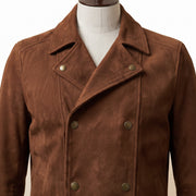 Brown Double-Breasted Suede Biker Jacket