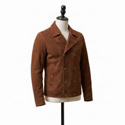 Brown Double-Breasted Suede Biker Jacket