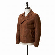 Brown Double-Breasted Suede Biker Jacket