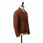 Brown Double-Breasted Suede Biker Jacket